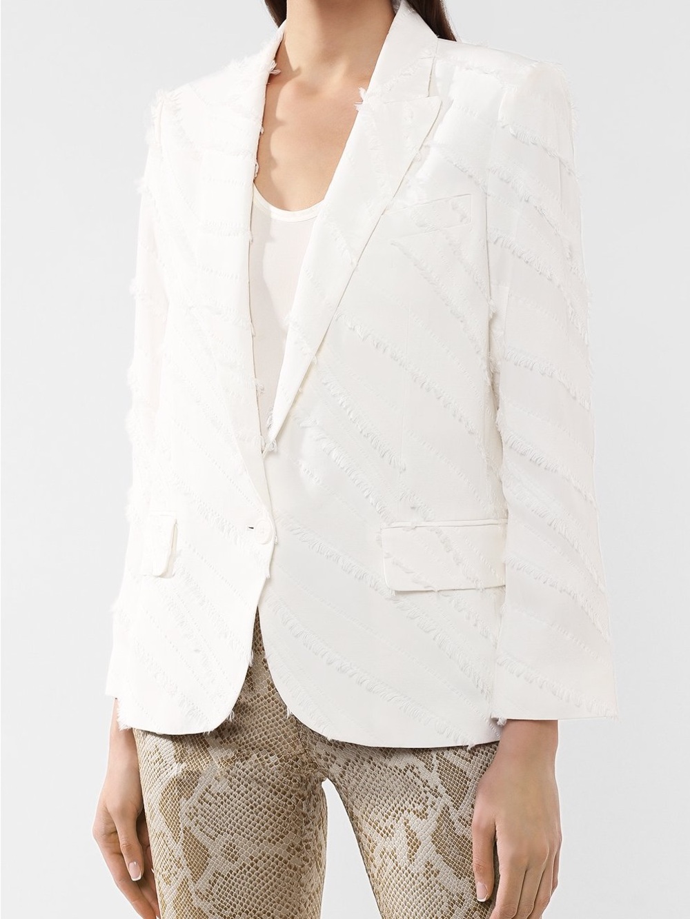 Zadig & Voltaire White Fringed Single-Button Blazer